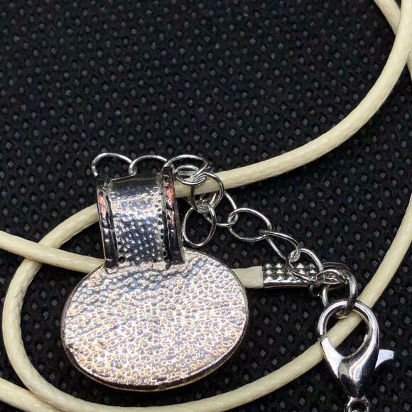 Moonglow Necklace Off White Glass Cabochon Silver Tone Drop Pendant Ivory Cord - Picture 5 of 8